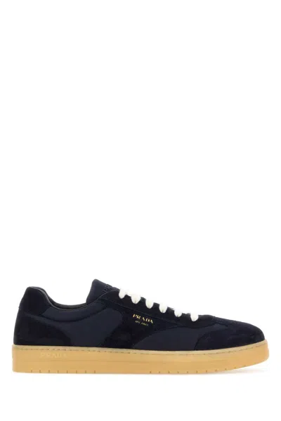 Prada Navy Blue Color Block Sneakers In Black