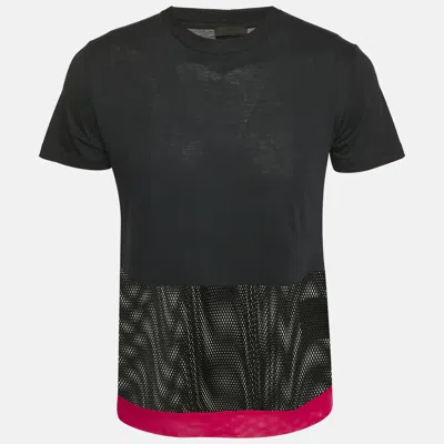 Pre-owned Prada Navy Blue Cotton Mesh Trimmed T-shirt S