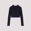 Prada Cropped Long Sleeve Oversize T-shirt In Blue