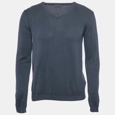 Pre-owned Prada Navy Blue Cotton V-neck Jumper M