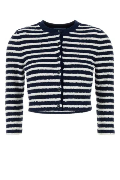 Prada Navy Blue Embroidered Boucle Cardigan