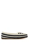 Prada Navy Blue Embroidered Loafers In Brown