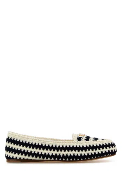 Prada Navy Blue Embroidered Loafers