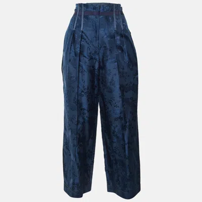 Pre-owned Prada Navy Blue Floral Jacquard Pleated Culottes L