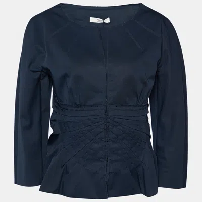 Pre-owned Prada Navy Blue Gabardine Draped Detail Hook Front Jacket L