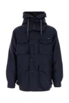 Prada Hooded Wool Blend Jacket Multiple Pockets In Blue