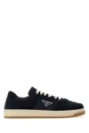 Prada Navy Blue Canvas And Suede Downtown Sneakers In Blue