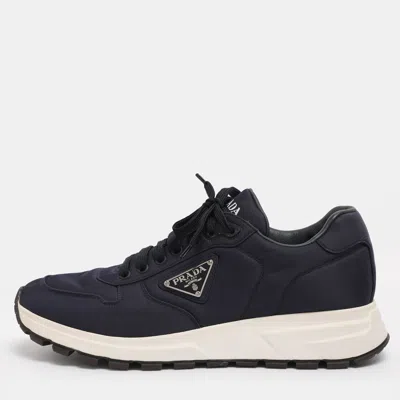 Pre-owned Prada Navy Blue Leather And Nylon Prax 01 Sneakers Size 43.5