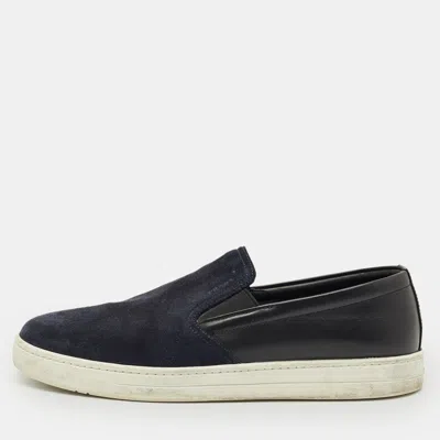 Pre-owned Prada Navy Blue Leather And Suede Slip On Sneakers Size 41.5
