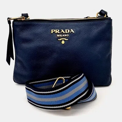 Pre-owned Prada Navy Blue Leather Crossbody Bag