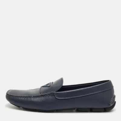 Pre-owned Prada Navy Blue Leather Driver Loafers Size 41