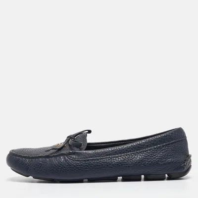 Pre-owned Prada Navy Blue Leather Slip On Loafers Size 38