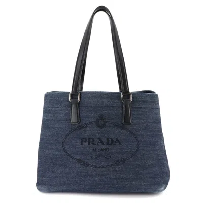 Pre-owned Prada Navy Blue Leather Tote Bag () In Multi