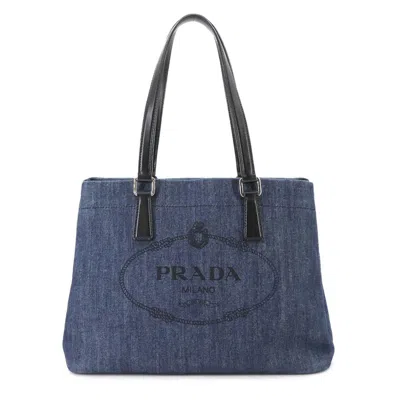 Pre-owned Prada Navy Blue Leather Tote Bag () In Multi