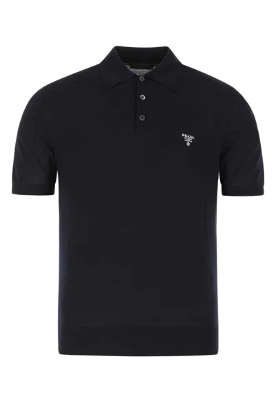 PRADA MEN NAVY BLUE LOGO EMBROIDERY, XL LUXURY POLOS FOR MEN DARVEYS