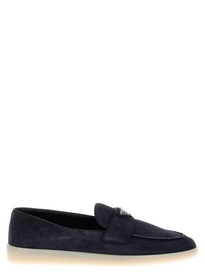 Prada Navy Blue Logo Loafers