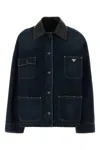 Prada Navy Blue Logo Shirt Collar Jacket In Multi