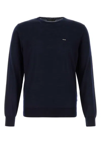PRADA MEN NAVY BLUE LOGO SWEATERS, XXL LUXURY SWEATERS & KNITWEAR FOR MEN DARVEYS