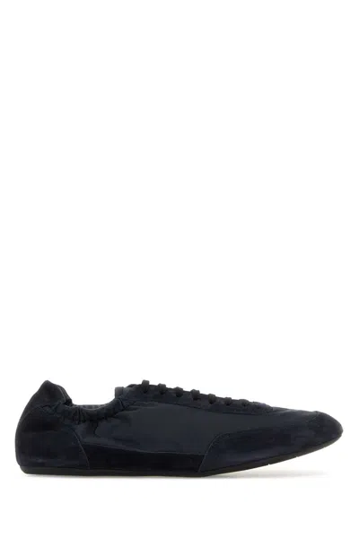 Prada Navy Blue Nylon And Suede Sneakers