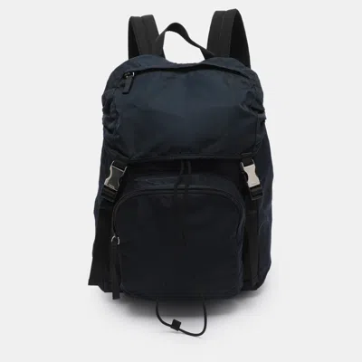 Pre-owned Prada Navy Blue Nylon Drawstring Backpack