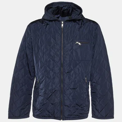 Pre-owned Prada Navy Blue Nylon Quilted Zip Up Jacket Xl