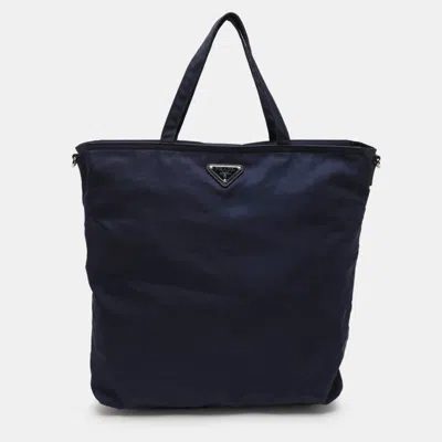 Pre-owned Prada Navy Blue Nylon Top Zip Tote