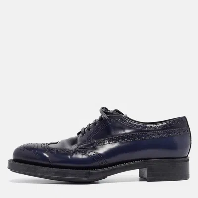 Pre-owned Prada Navy Blue Patent Leather Lace Up Derby Size 37