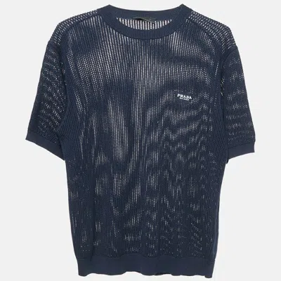 Pre-owned Prada Navy Blue Pinhole Pattern Silk And Cotton Sweater L