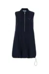 Prada Poplin Mini Dress Sleeveless Drawstring Hem In Blue