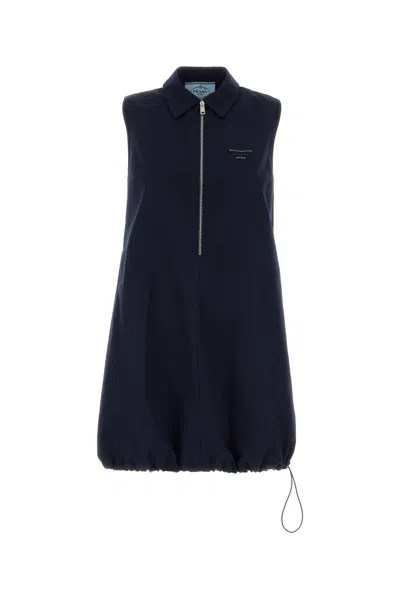PRADA PRADA NAVY BLUE POPLIN MINI DRESS