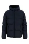 Prada Hooded Quilted Down Jacket With Side Pockets In Blue