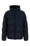 Prada Hooded Quilted Down Jacket With Side Pockets In Blue