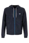 Prada Waterproof Hooded Jacket In Blue
