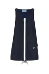 Prada Womens Blue Re Nylon Zip-up Woven Mini Dress In Blue