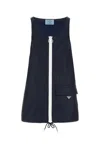Prada Drawstring Hem Mini Dress With Front Pocket In Blue