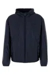 Prada Padded Jacket With Hood And Elastic Cuffs In Blue