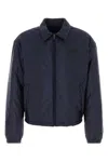 Prada Padded Jacket With Collared Design And Front Pocket In Blue