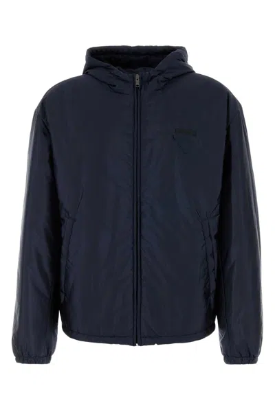 Prada Navy Blue Re-nylon Padded Jacket In Black