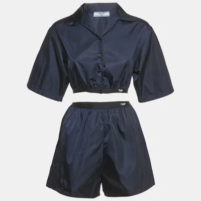 Pre-owned Prada Navy Blue Re-nylon Shirt And Shorts Set S