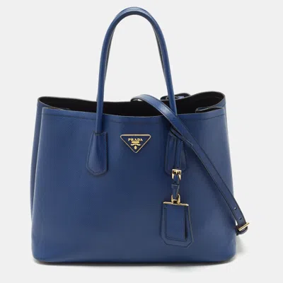 Pre-owned Prada Navy Blue Saffiano Cuir Leather Double Handle Tote