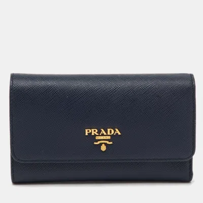 Pre-owned Prada Navy Blue Saffiano Leather Compact Wallet