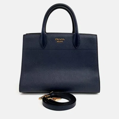 Pre-owned Prada Navy Blue Saffiano Leather Saffiano Tote And Shoulder Bag