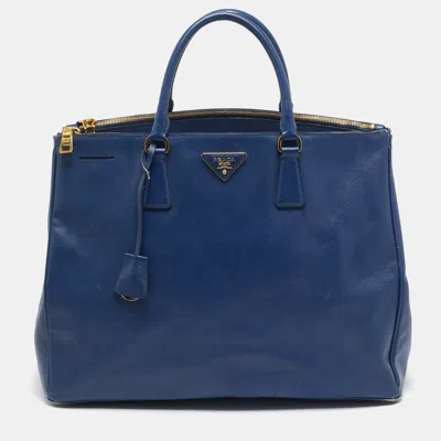 Pre-owned Prada Navy Blue Saffiano Lux Leather Executive Galleria Double Zip Tote