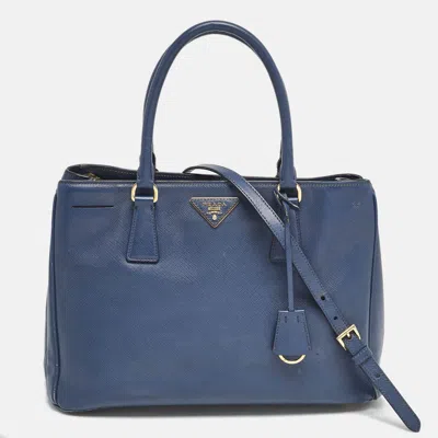 Pre-owned Prada Navy Blue Saffiano Lux Leather Medium Galleria Double Zip Tote