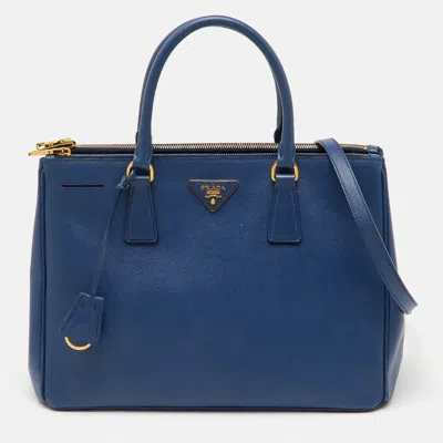Pre-owned Prada Navy Blue Saffiano Lux Leather Medium Galleria Double Zip Tote