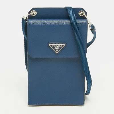 Pre-owned Prada Navy Blue Saffiano Lux Leather Phone Holder Crossbody Bag
