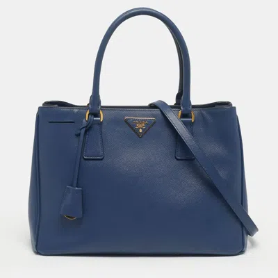 Pre-owned Prada Navy Blue Saffiano Lux Leather Small Middle Zip Tote