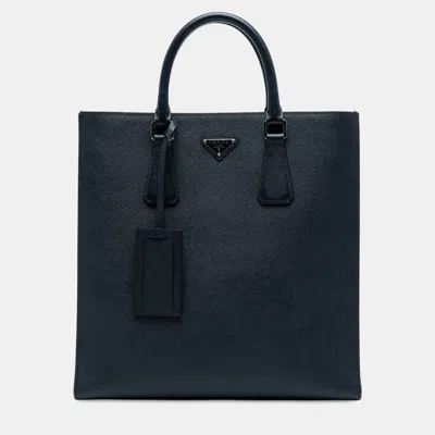 Pre-owned Prada Navy Blue Saffiano North South Tote