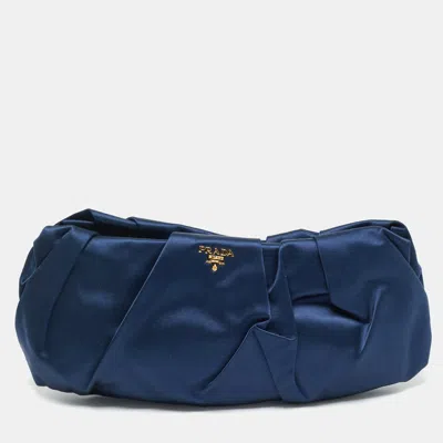 Pre-owned Prada Navy Blue Satin Pleated Raso Clutch