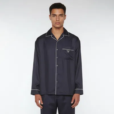 Pre-owned Prada Navy Blue Silk Oversized Button Up Pajama Shirt S